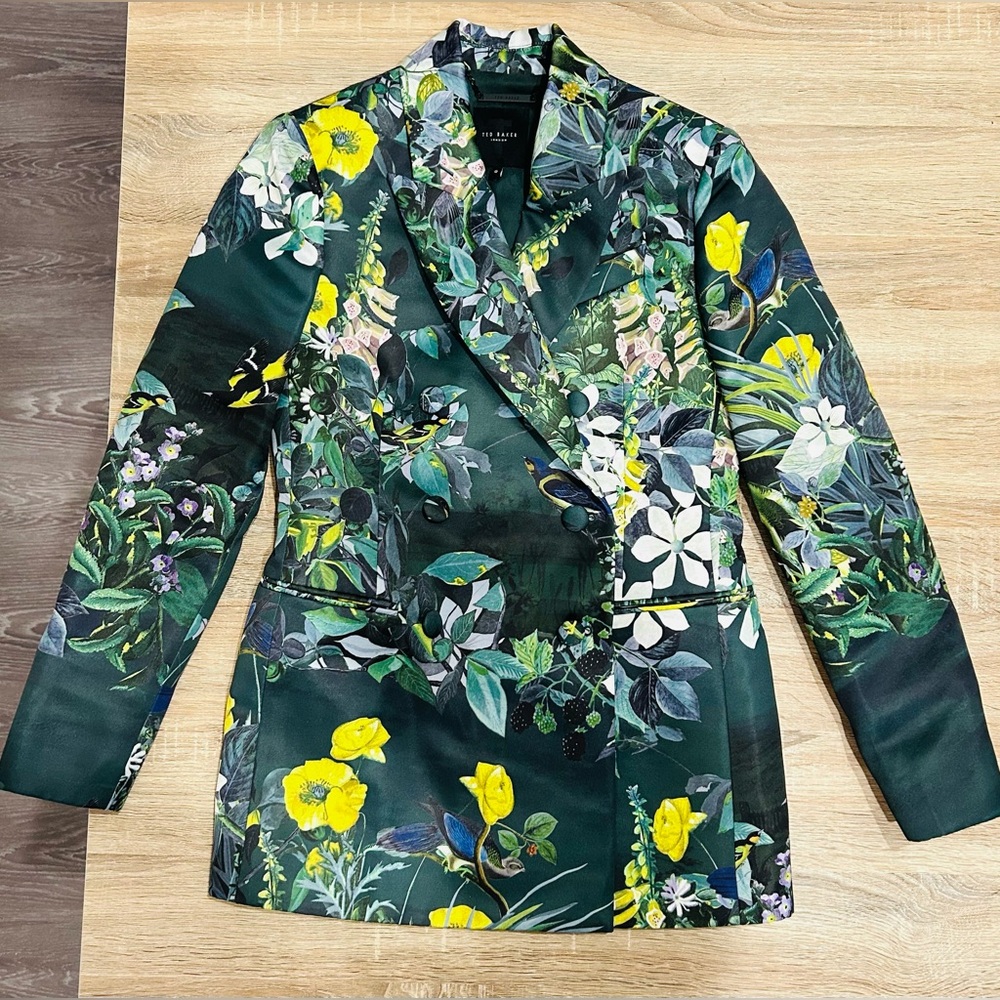 Ted Baker Double-Breasted Jacket/ blazer with delicate birds and vibrant florals